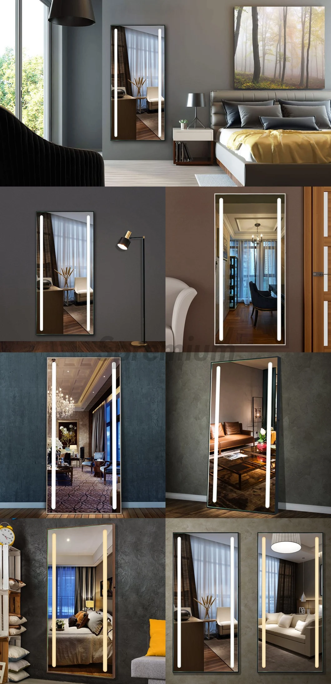 Large Size LED Full Length Body Backlit Dressing Mirror Floor Mirror Standing Wall Framed Mirror with Lights for Livingroom