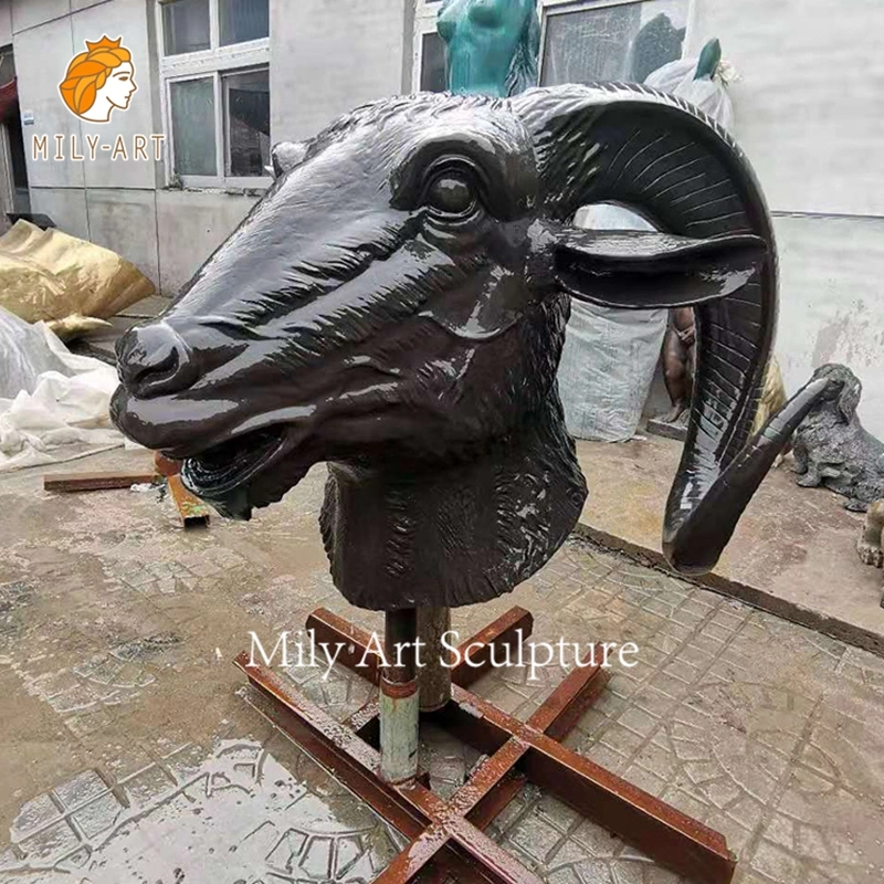 Garden Outdoor Decoration 3D Wall Art Life Size Bronze Goat Head Sculpture Statue Art