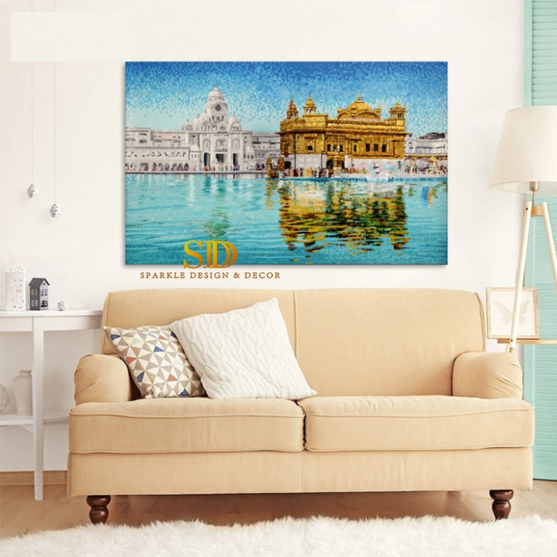 Customized Hand Made Beautiful Glass Mosaic Mural of The Golden Temple Amritsar