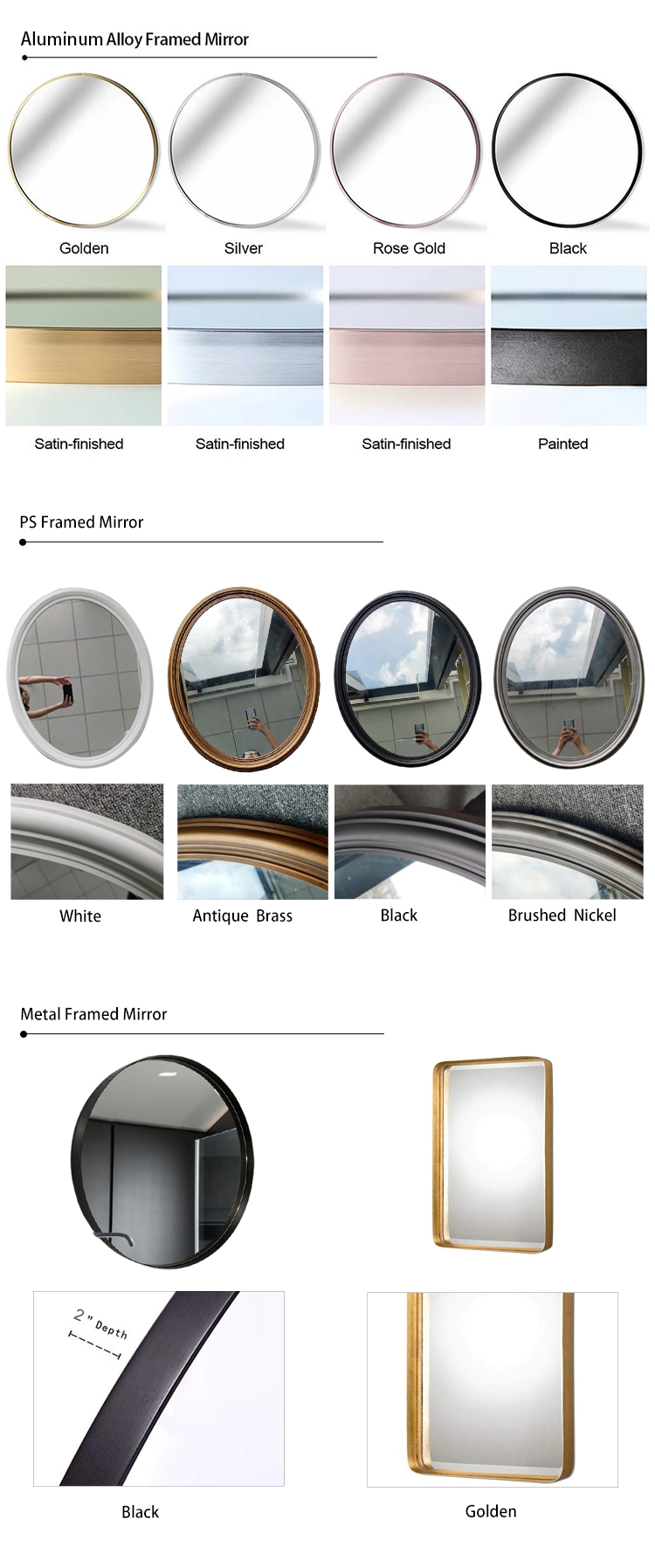 Home Decor Rectangle Round Square Shape Dressing Floor Standing Mirror Aluminum Iron Wall Mirror Full Length Mirror Bathroom Frame Framed Mirror