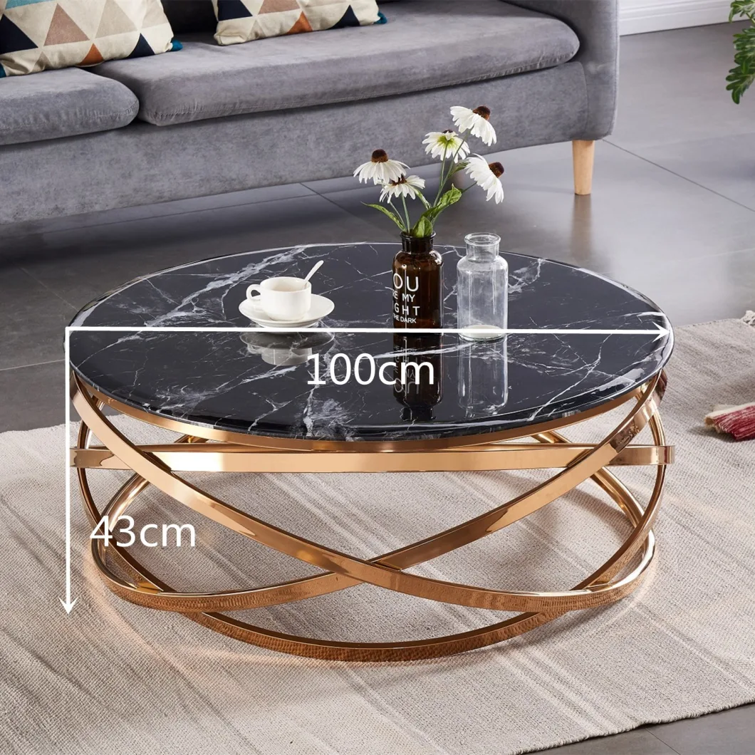 Black Marble Glass Modern Luxury Coffee Tables Gold Stainless Steel Round Living Room Tables