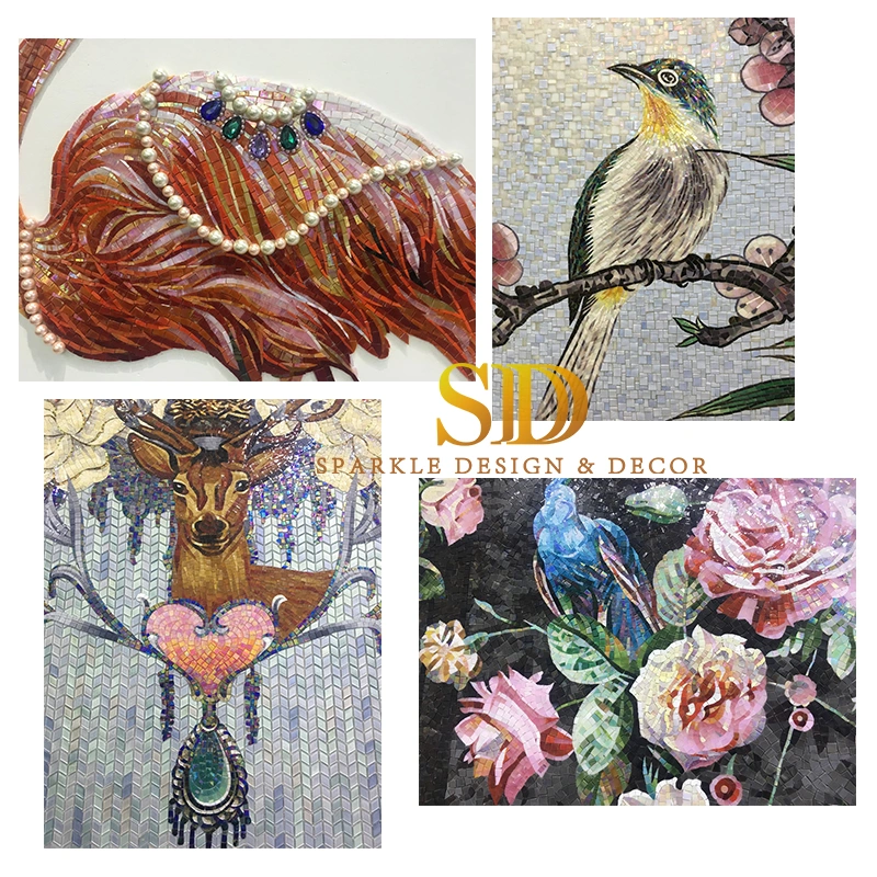 Customized Beautiful Lady Mural Art Work Glass Mosaic Pattern for Wall Decor