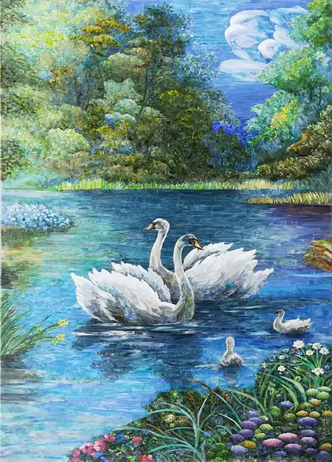 Stained Glass Mosaic Mural Glass Mosaic Artwork Glass Mosaic Swan Murals for Wall Decoration