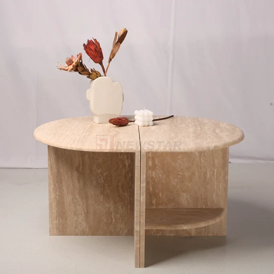 Table basse de salon nordique minimaliste moderne Design Table basse ronde en travertin beige