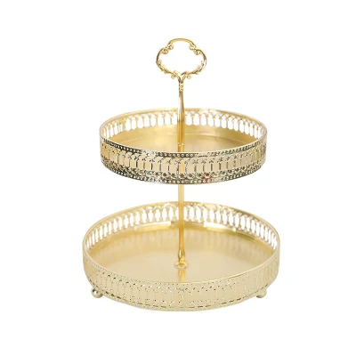 Plateau de vanité en métal décoratif Top1 Gold Round 2 Tiers pour la décoration intérieure